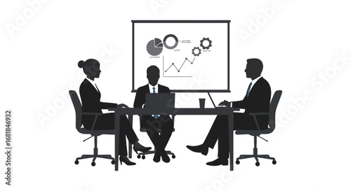 Business team meeting in a conference room with a presentation