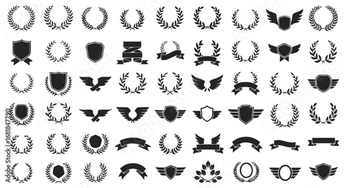 Original Heraldic Vector Set – Laurel Wreaths, Shields, Wings, Ribbons and Banners Collection