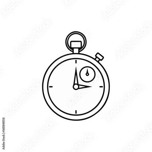 Outline stopwatch drawing displaying measured time passing in moment, simple time passing icon in black outline style, suitable for various projects.