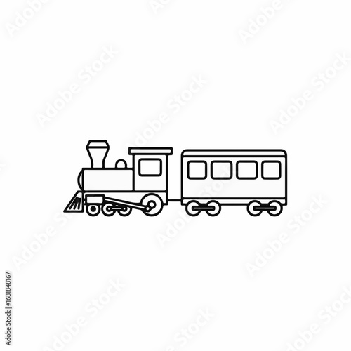 Simple train outline on clean white background, showcasing engine and passenger car. Simple train design is an excellent representation of transportation and railways.