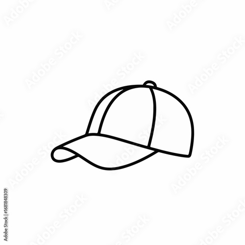 Simple line art of baseball cap isolated on white, clean background. Baseball cap in simple, minimalist outline evokes effortless casual fashion,