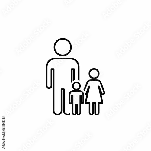 Father with children icon presents family outline figure, featuring silhouette of dad, son and daughter. Father with children icon highlights family ties, togetherness and parenting responsibilities,