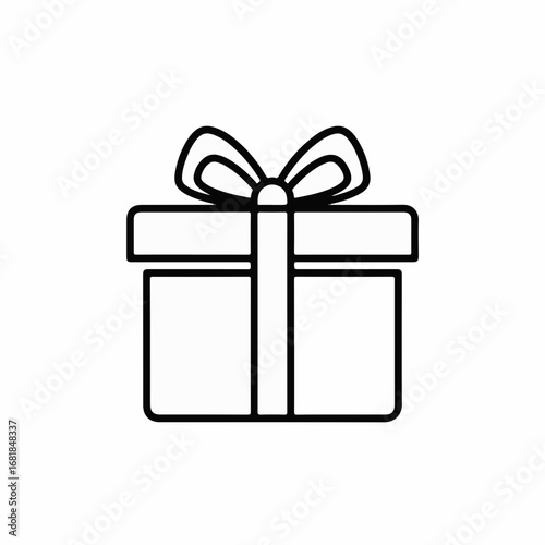 Simple gift box drawing with tied ribbon isolated on white. Gift box outlines create classic and minimal image for holiday or event. Use this simple gift box image to convey love, care,