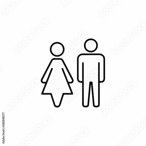 Man and woman icon as a simple line drawing, representing both male and female figures. Man and woman, minimalist symbol on white background. Man and woman figure sign for restroom, navigation,