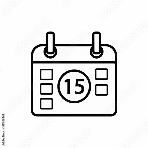 Calendar icon showing day 15, represented as a simple line drawing. Simple calendar icon with minimalist design perfect for emphasizing appointments or planning.