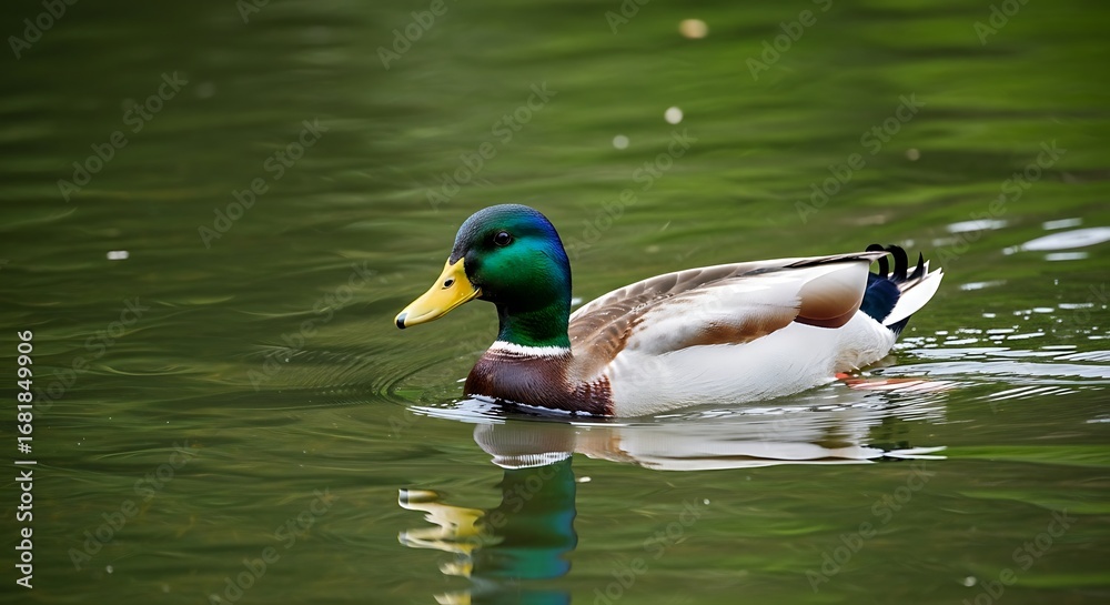 Obraz premium Male Mallard Duck Swimming in a Pond.