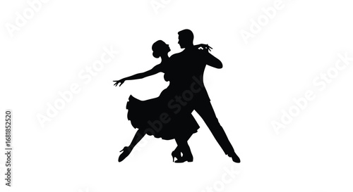 Silhouette of a couple dancing together in a romantic waltz position