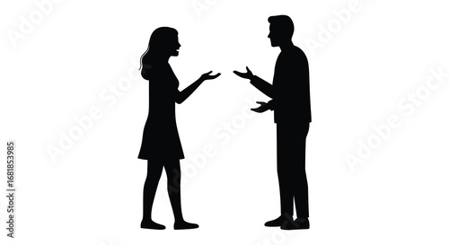 a man and woman in silhouette talking to each other