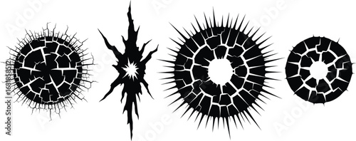 Black crack texture vector set damaged surface design elements