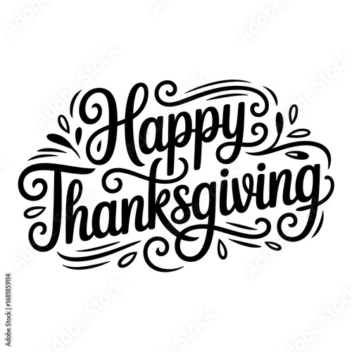Happy thanksgiving decorative lettering, isolated on white background
