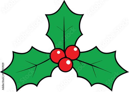 Festive green holly leaves with red berries vector illustration scalable eps icon