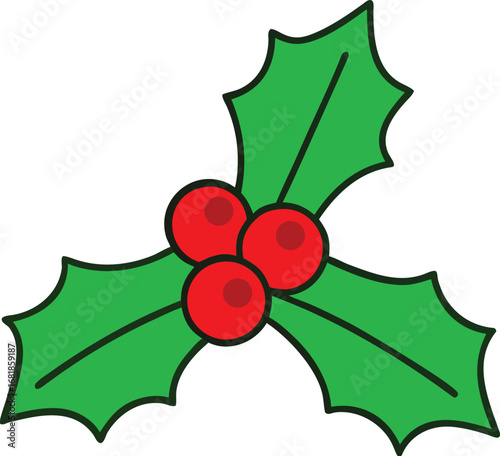 Green mistletoe illustration with vibrant red berries vector graphic