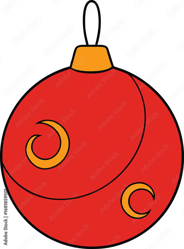 Obraz premium Festive red christmas bauble ornament with golden swirls scalable vector illustration