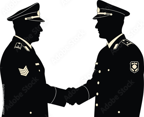 Police officer handshake vector illustration silhouette graphic