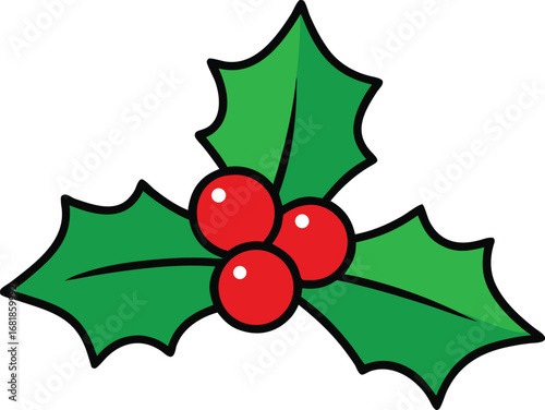 Scalable vector illustration of a festive holly berry sprig with green leaves for holiday designs