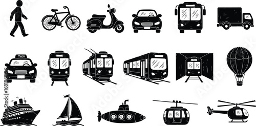 Transportation modes vector illustration transport icons set