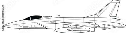 Fighter jet outline drawing vector illustration stock image