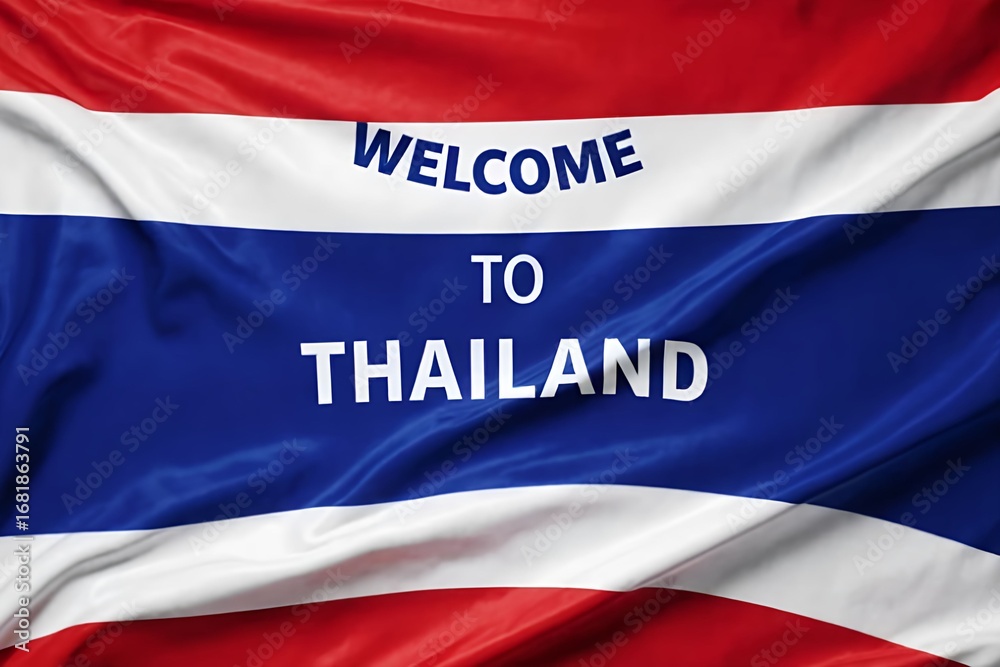 Fototapeta premium Welcome to Thailand on the Thai flag. Perfect for tourism promotion, cultural identity, travel posters, and international events