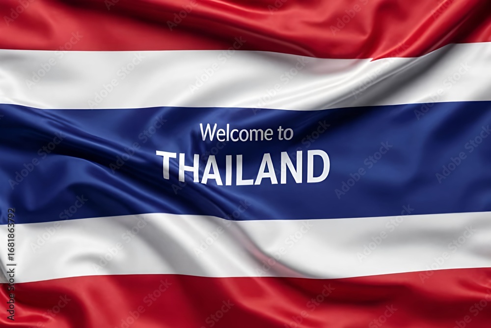 Fototapeta premium Welcome to Thailand on the Thai flag. Perfect for tourism promotion, cultural identity, travel posters, and international events