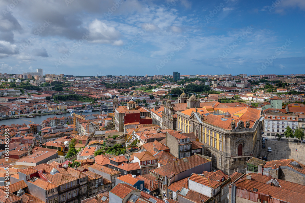 Obraz premium Aerial view from tower of Clerigos Church in Porto city, Portugal with Portuguese Centre of Photography
