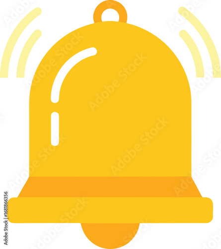 Golden ringing alarm bell icon vector illustration for alerts and notifications transparent background