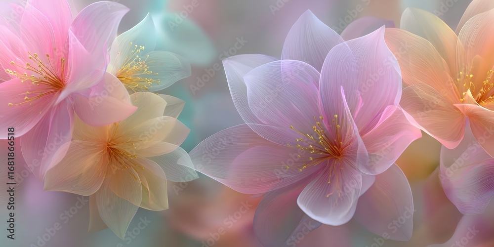 Fototapeta premium Soft pastel floral abstract background with water-like blur, ideal for wellness, spa, greeting cards, or spring marketing visuals