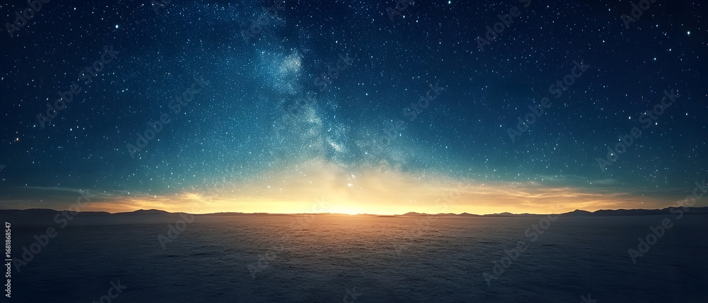 Fototapeta premium Milky Way Night Landscape: Astrophotography of a Starry Sky and Horizon