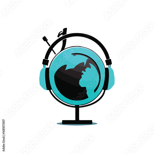Globe with Headphones Global Audio Broadcasting Concept Vector Illustration.