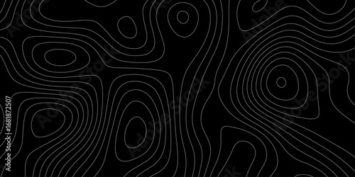 Modern style black and white topographic line pattern landscape terrain mountain range abstract minimalist design background, seamless topographic contour map cartography texture relief lines artwork.