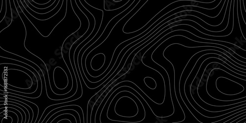 Modern style black and white topographic line pattern landscape terrain mountain range abstract minimalist design background, seamless topographic contour map cartography texture relief lines artwork.