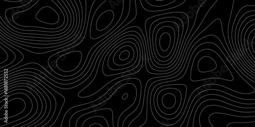 Modern style black and white topographic line pattern landscape terrain mountain range abstract minimalist design background, seamless topographic contour map cartography texture relief lines artwork.
