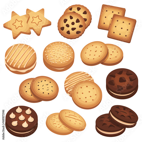 Digital illustration of assorted delicious cookies