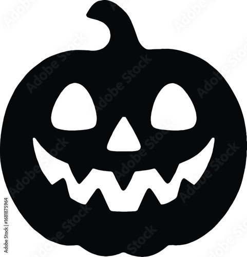 Black silhouette of a grinning jack o lantern pumpkin on white background halloween