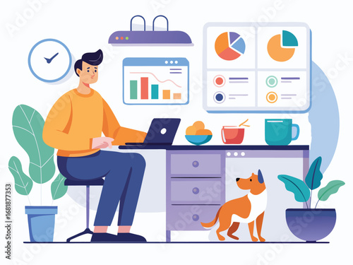 Man working from home with dog enjoying companionship and productivity