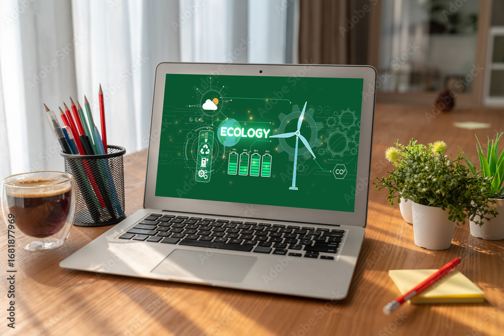 Fototapeta premium Computer Software Leading the Way in Green Business strategy and Sustainability, promoting sustainable growth. Discover business lead with sustainable, green innovations for a healthier planet. brisk