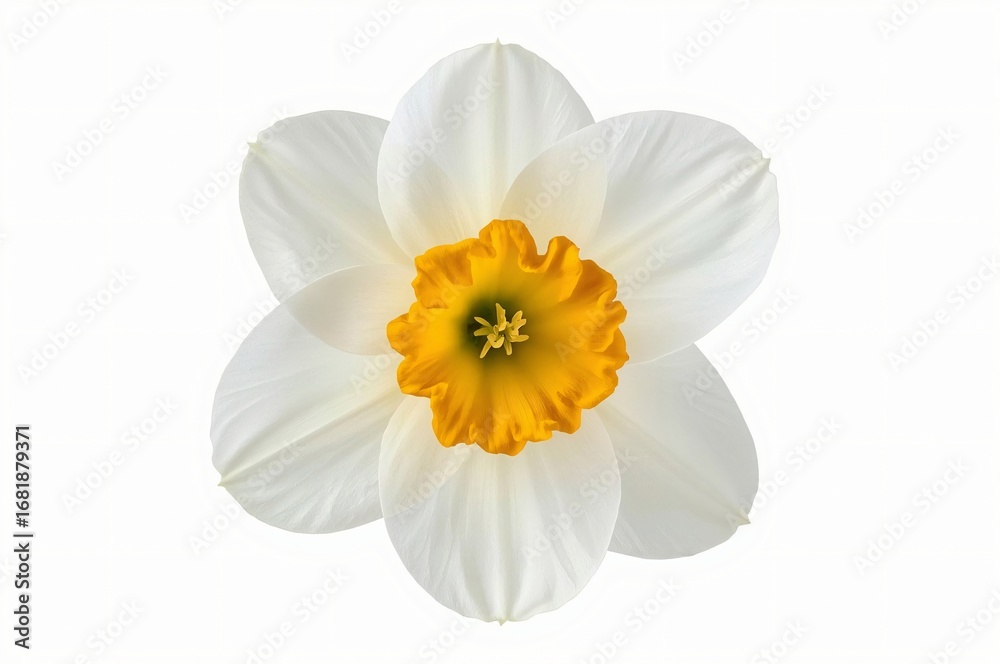 Fototapeta premium White daffodil flower, isolated, spring bloom, studio shot, design element