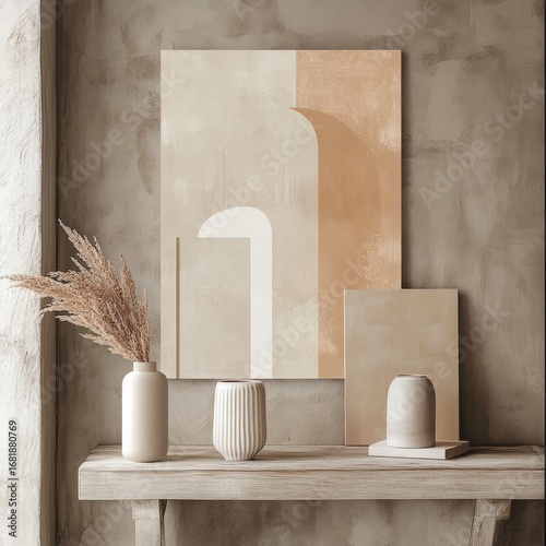 wall design canvas picture, abstract minimal beige and harmonize colors