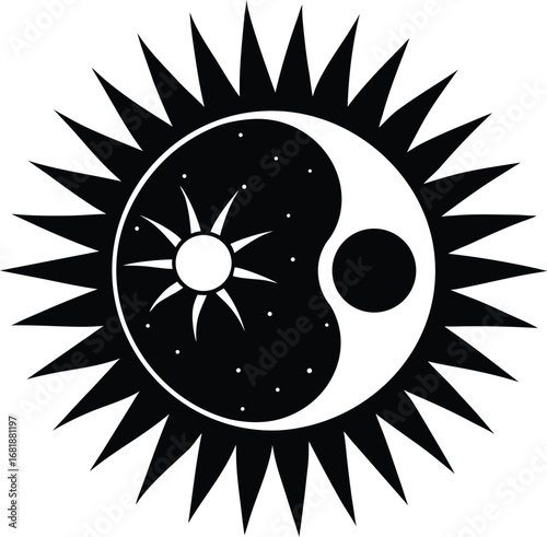 Mystic sun and moon balance yin yang symbol vector illustration eps scalable graphic transparent background
