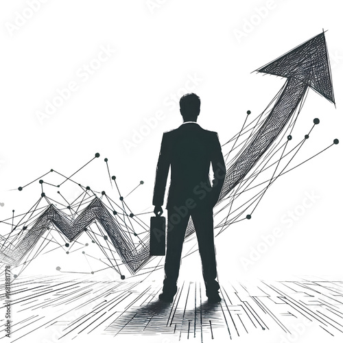 Silhouette of a person with an arrow symbolizing growth and success in a sketch style on a white background