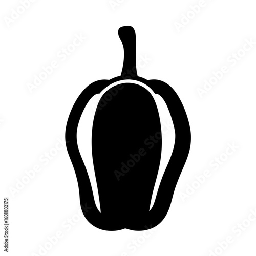 Stylized Black and White Vector Illustration of a Bell Pepper Vegetable