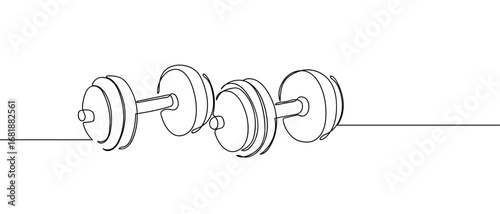 Continuous line of a pair of dumbbells. Single line art hand drawn vector. Editable stroke.