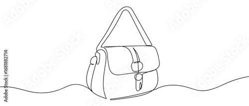 Continuous line of women's handbag. Single line art hand drawn vector. Editable stroke.