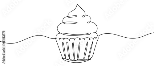 Continuous line of Cupcake Bakery. Hand drawn single line art vector. Editable stroke.