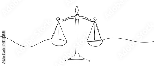 Continuous line of Scales of Law. Single line art hand drawn vector. Editable stroke.