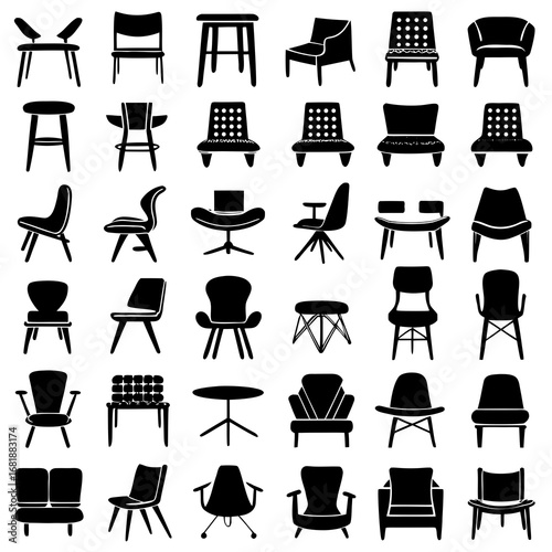 Assortment of 35 chair silhouettes in a grid pattern furniture interior