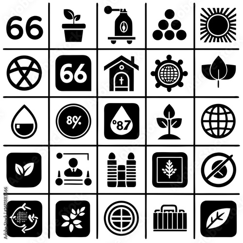 Collection of 25 Black and White Icons Representing Growth Technology and Numbers icon set agriculture