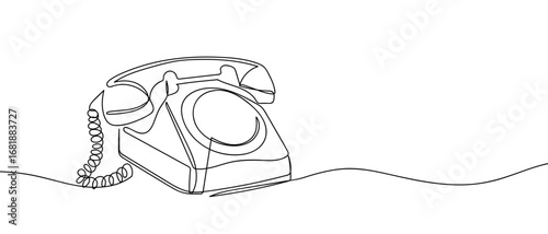 Continuous line of retro landline telephone. Hand drawn vector art line. Editable stroke.