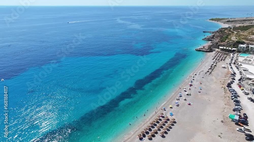 Albania Dhërmi touristic villages Ionian sea beach, emerald sea water