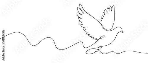Continuous line of a bird spreading its wings and flying to freedom. Hand drawn vector art line. Editable stroke.