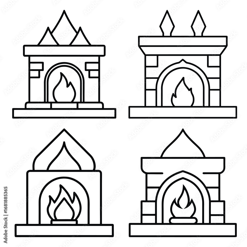 Fototapeta premium fireplace vector line art icon set